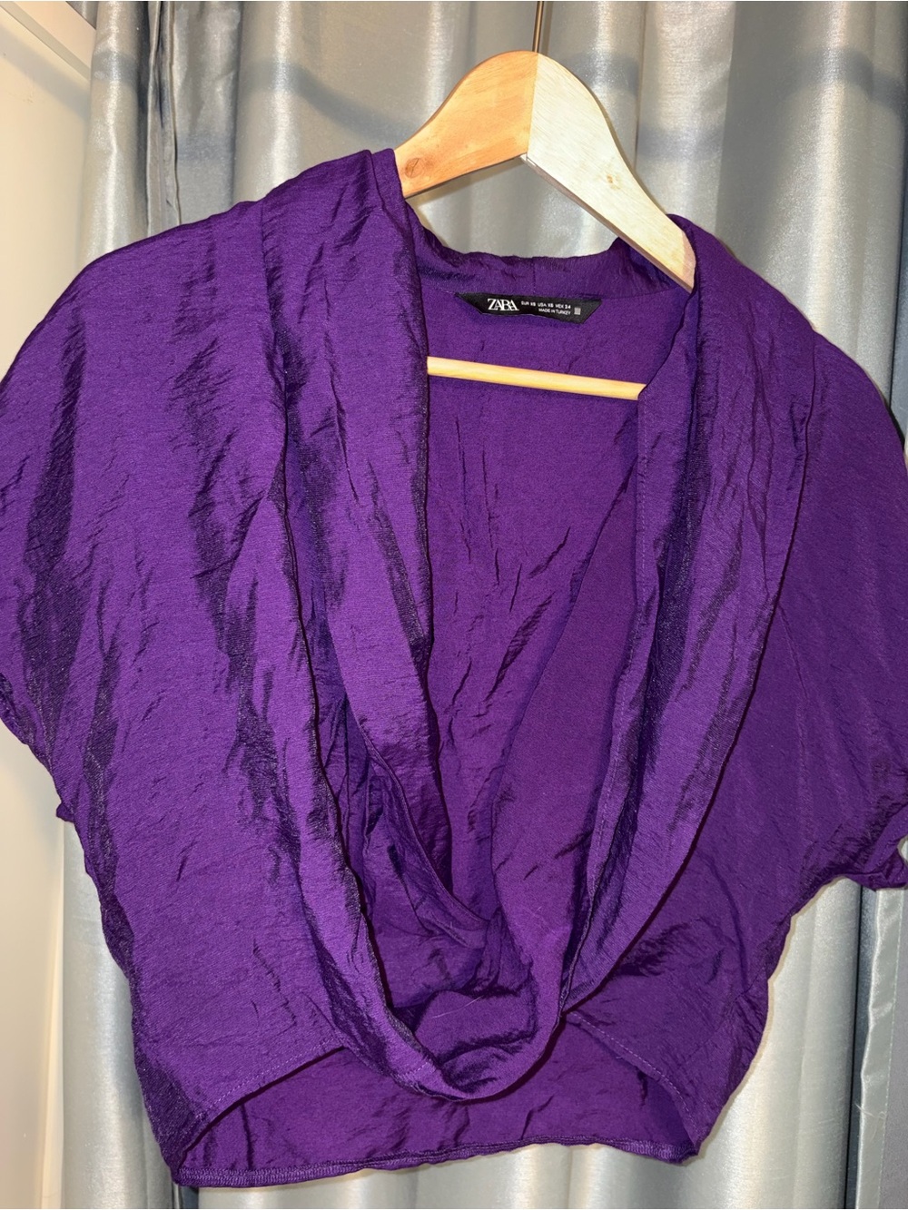 ZARA Purple Draped Cowl-Neck Women's Crop Top